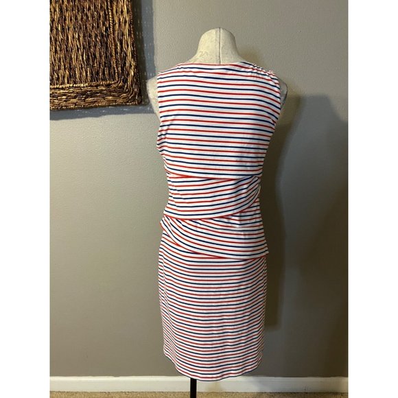 J. McLaughlin Dress M Medium Stretch Stripes Red White Blue Tiered - Picture 3 of 7